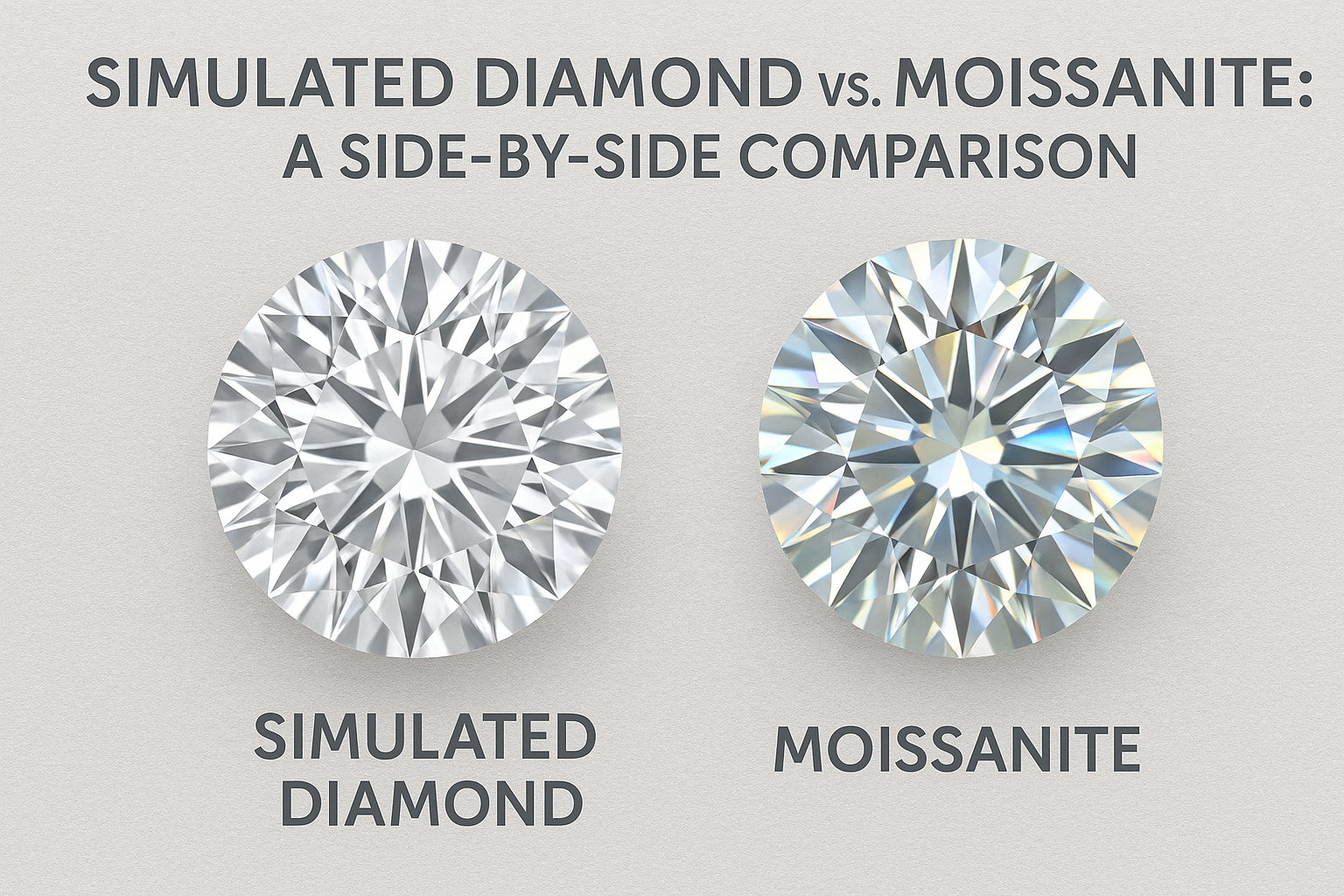 Simulated Diamond vs. Moissanite: A Side-by-Side Comparison