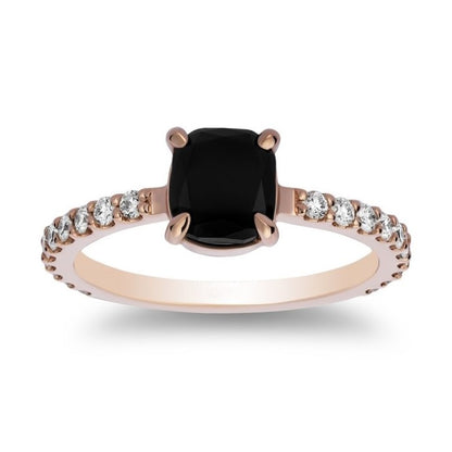 Cushion cut black Diamond Ring