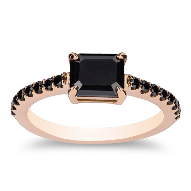 Emerald cut black diamond Ring