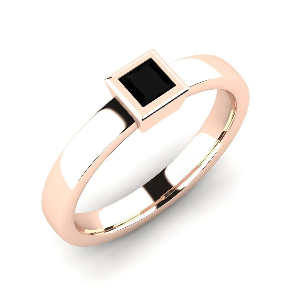 0.30 Carat Solitaire Princess Cut Black Diamond Bezel Engagement Ring