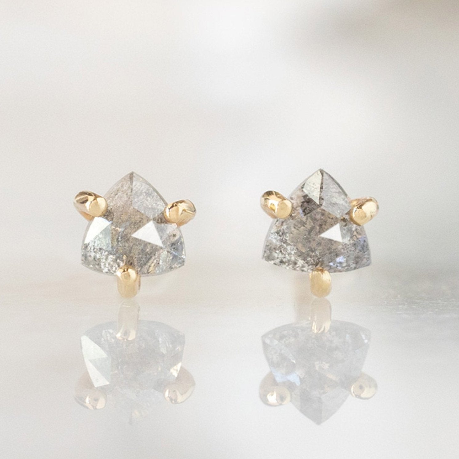 Salt and Pepper Diamond Trillion Stud Earrings