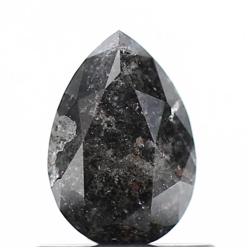 0.60 Carat Fancy Black Pear Salt and Pepper Diamond 6.63 MM