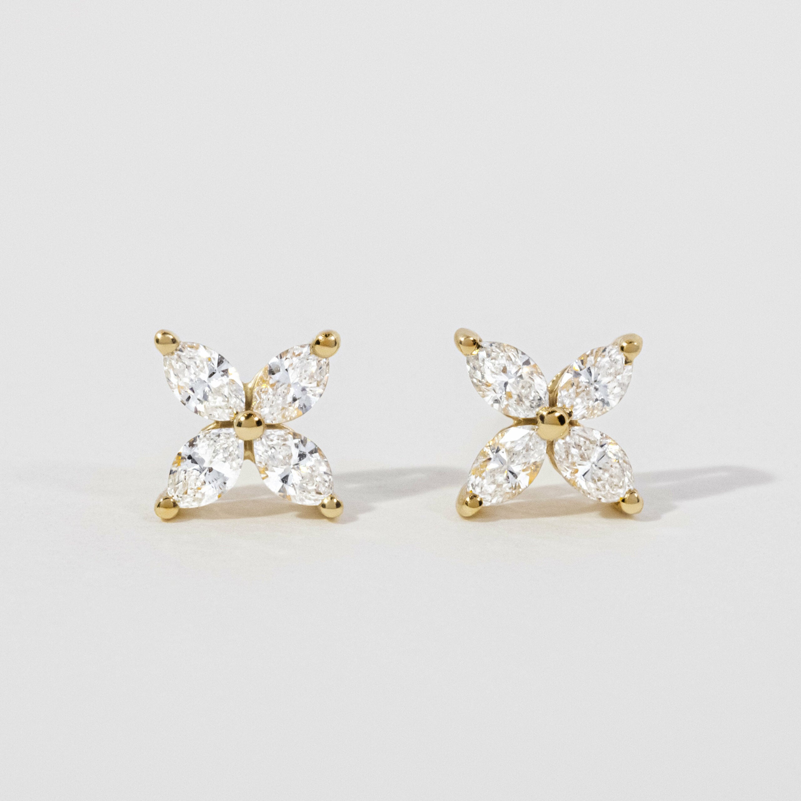 0.60ct Marquise Flower Diamond Stud Earrings In 14k/18k Solid Gold