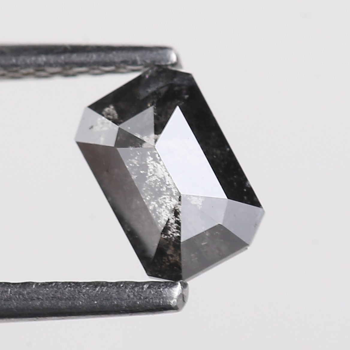 0.64 Carat Natural Fancy Black Emerald Cut Salt and Pepper Diamond 6 MM