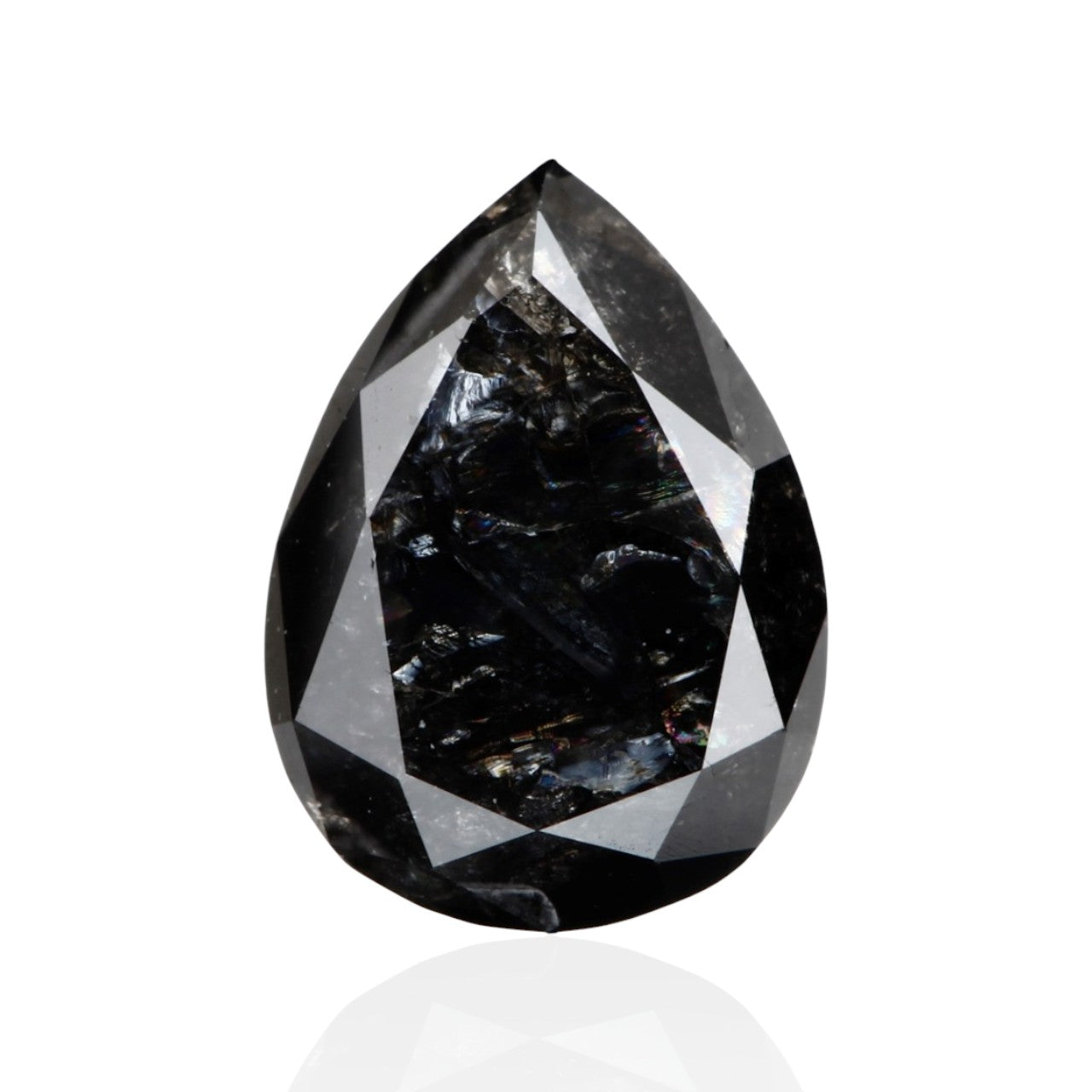 0.68 Carat Fancy Black Pear Salt and Pepper Diamond 6.94 MM