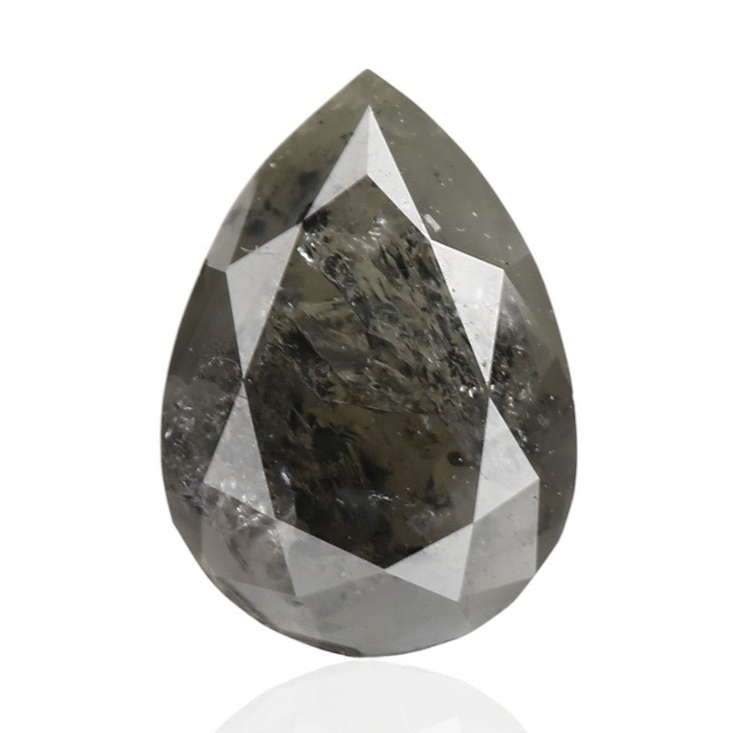 0.85 Carat Fancy Gray Pear Salt and Pepper Diamond 7.37 MM