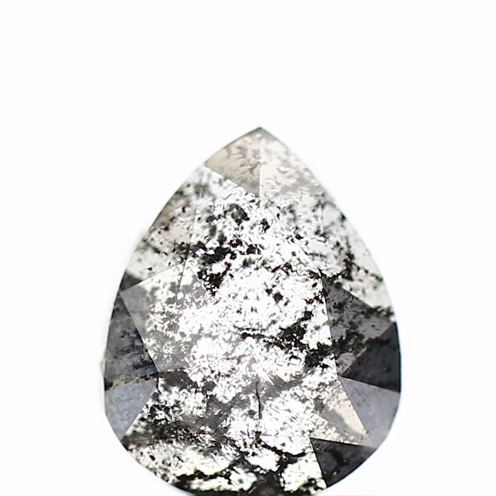 0.86 Carat Rose Cut Pear Salt and Pepper Natural Loose Diamond 6.9 MM