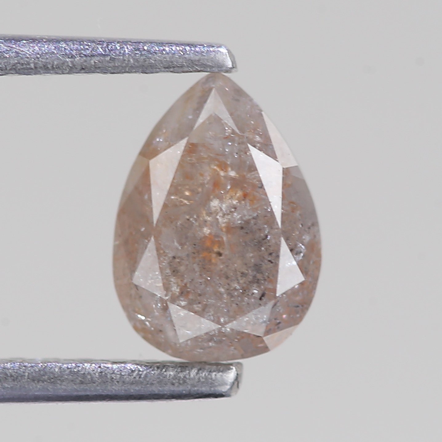 0.86 Carat Natural Peach Gray Pear Cut Salt And Pepper Diamond 6.93 MM