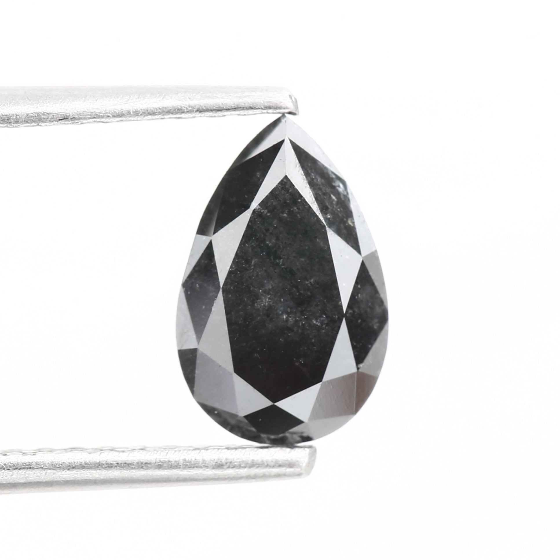 0.89 Carat Fancy Black Pear Shaped Salt and Pepper Diamond 8.54 MM