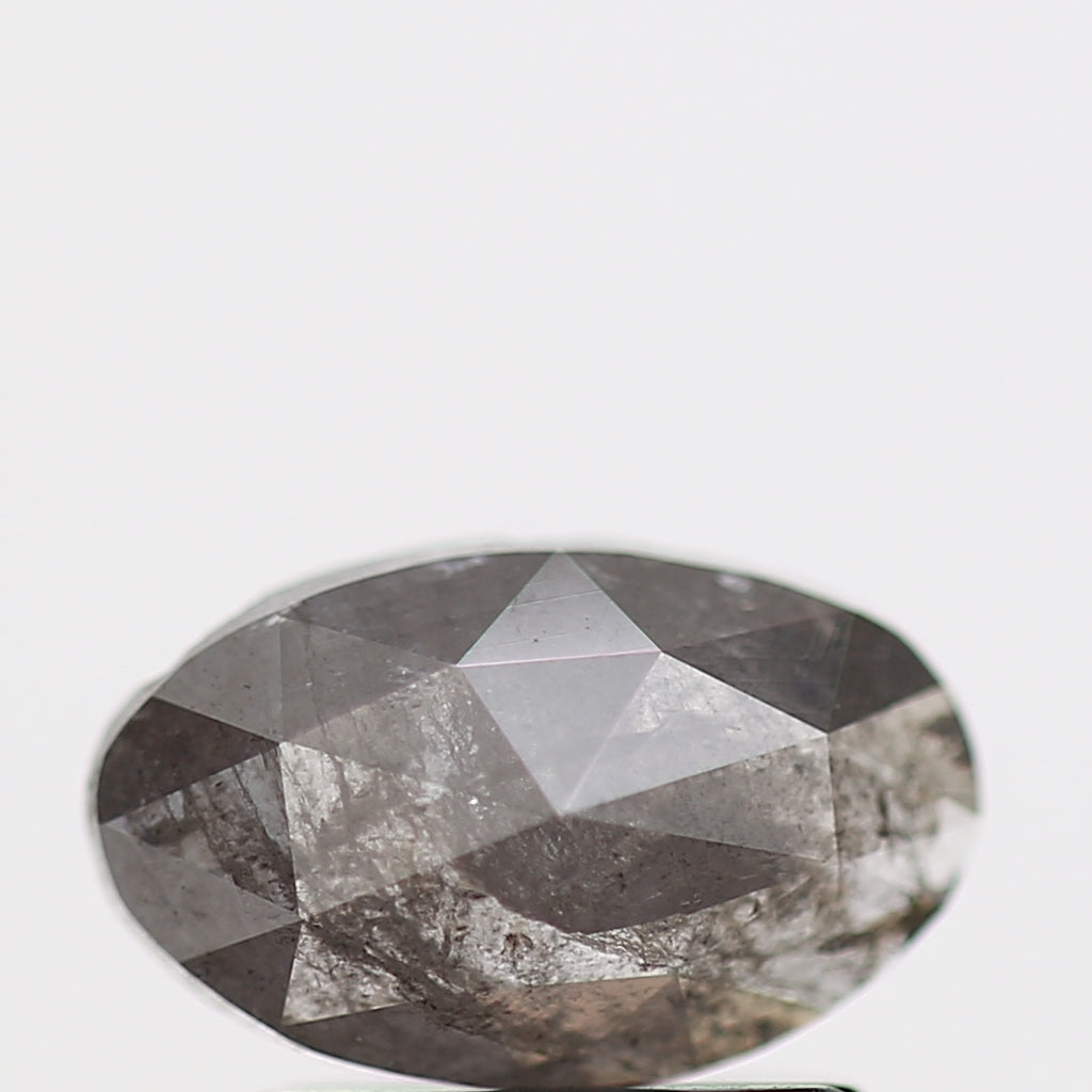 0.89 Carat Oval Rose Cut Salt and Pepper Natural Diamond 8.1 MM