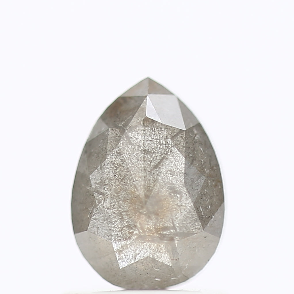 0.90 Carat Natural Gray Pear Rose Cut Salt Pepper Diamond 7 MM