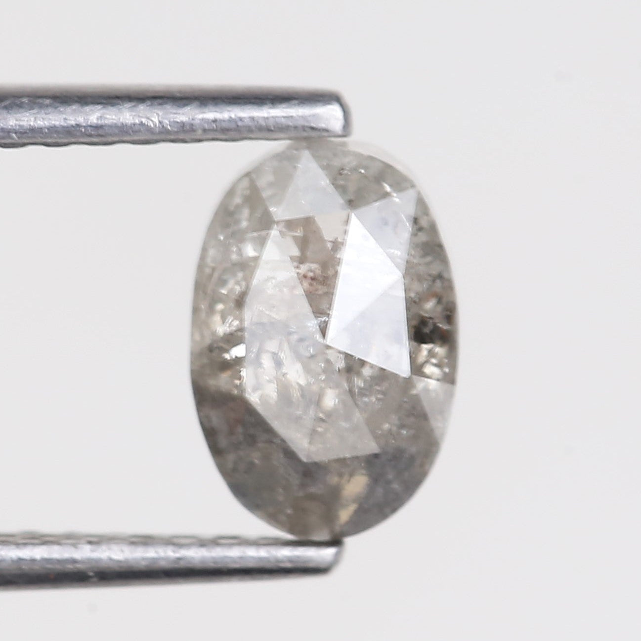 0.90 Carat Natural Oval Rose Cut Grey Salt and Pepper Diamond 7.30 MM