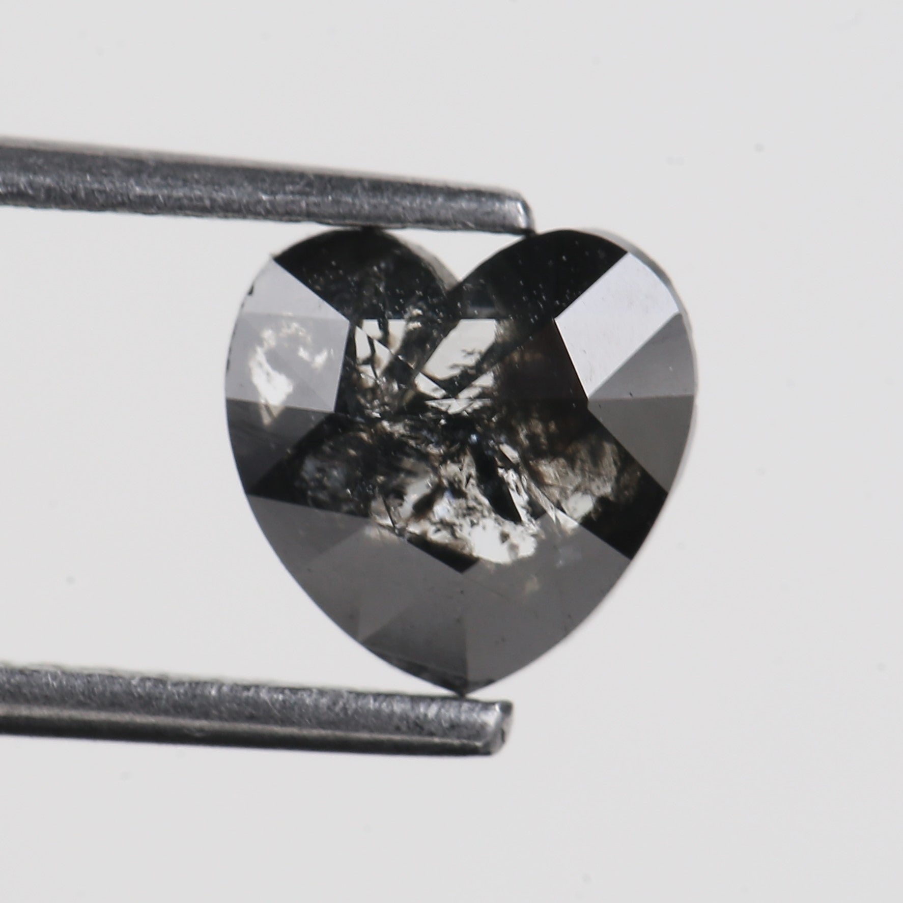 0.91 Carat Natural Black Loose Heart Shaped Salt And Pepper Diamond 7.10 MM