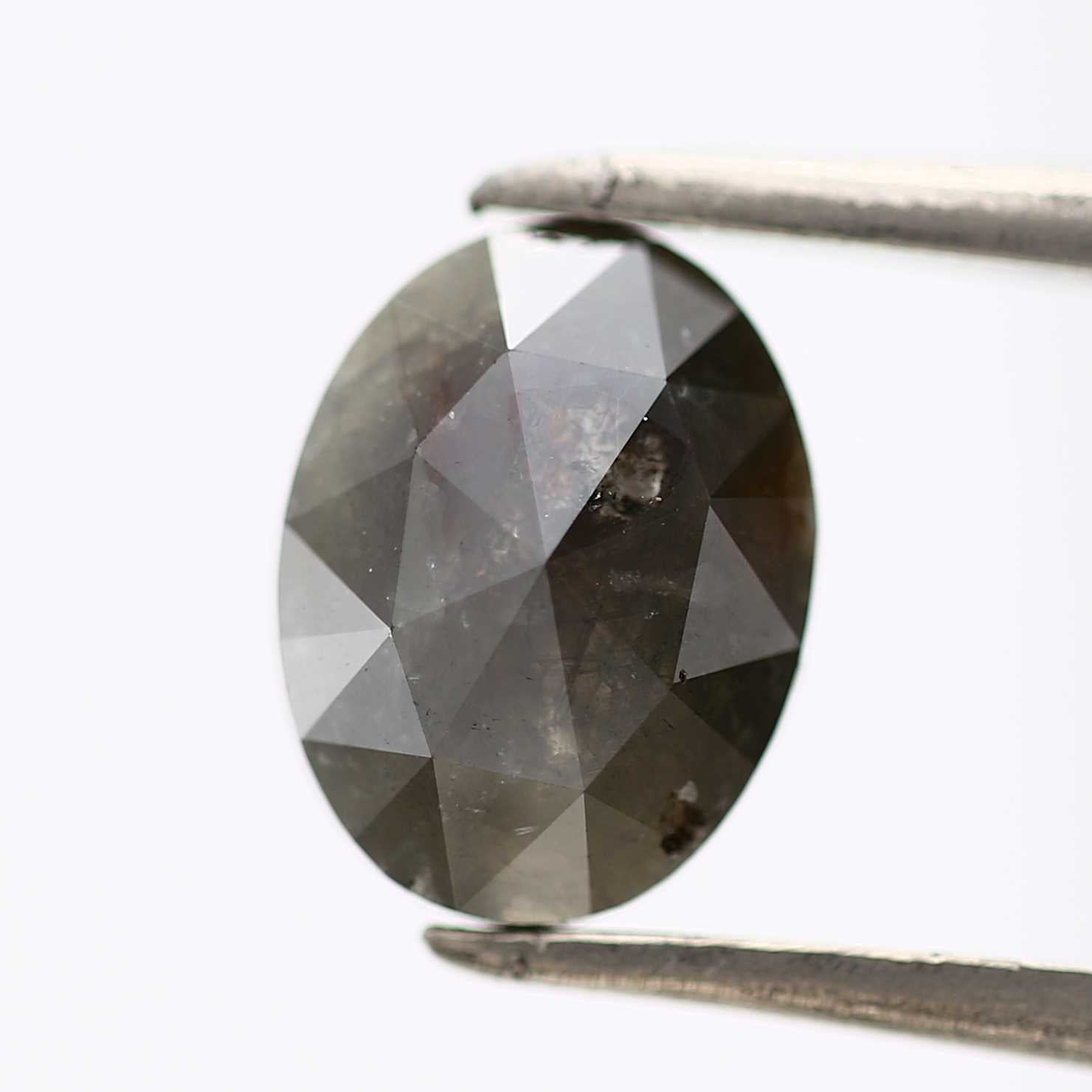 0.95 Carat Rose Cut Fancy Gray Diamond Oval Shape 8 MM