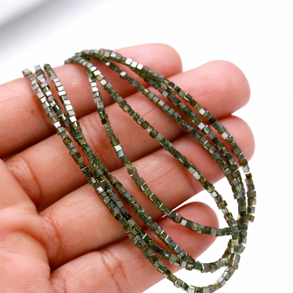 AAA Grade Faceted Green Diamond Beads 14 Inch Strand