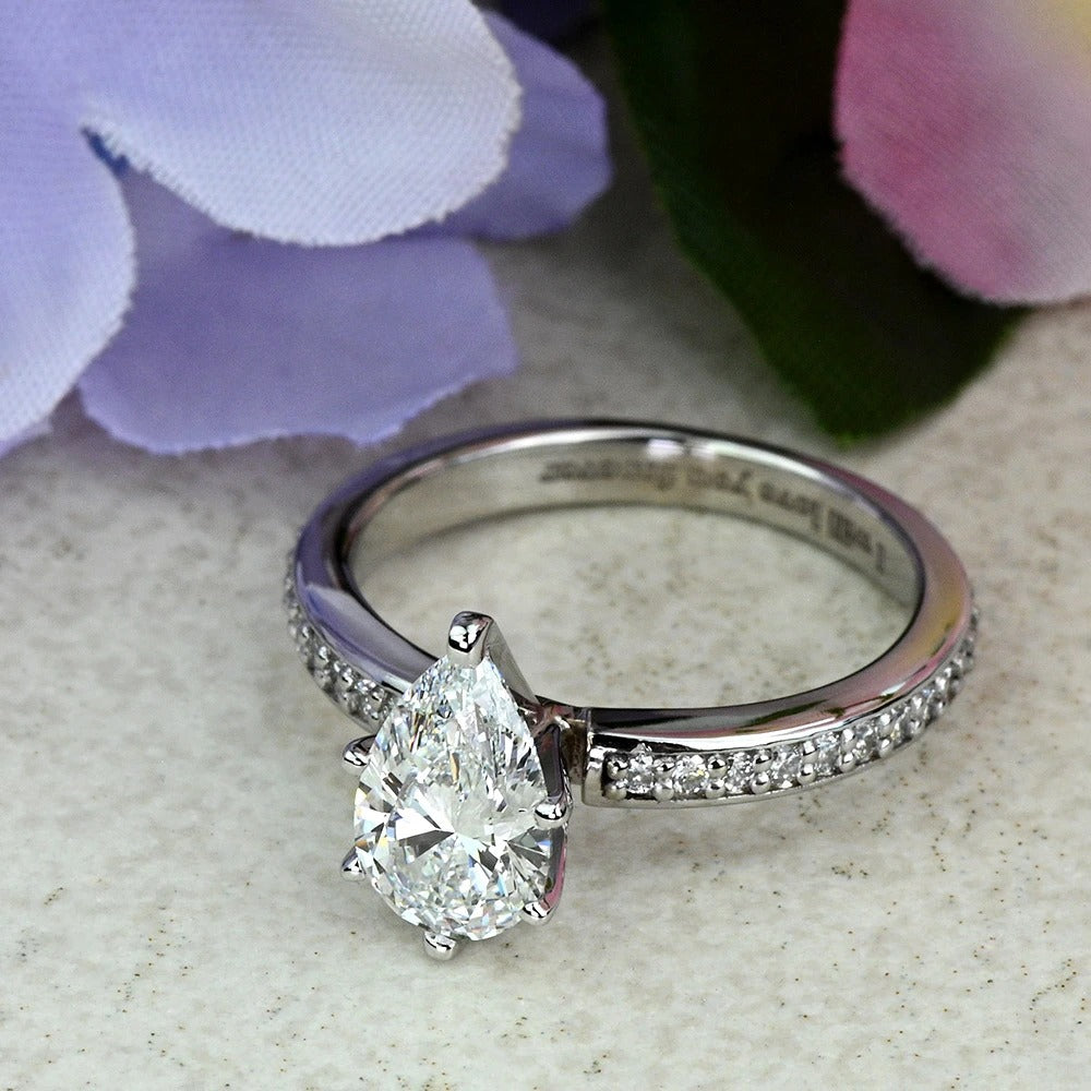 1 Carat Lab Created Pear Diamond Pave Engagement Ring 14K/18K Solid Gold