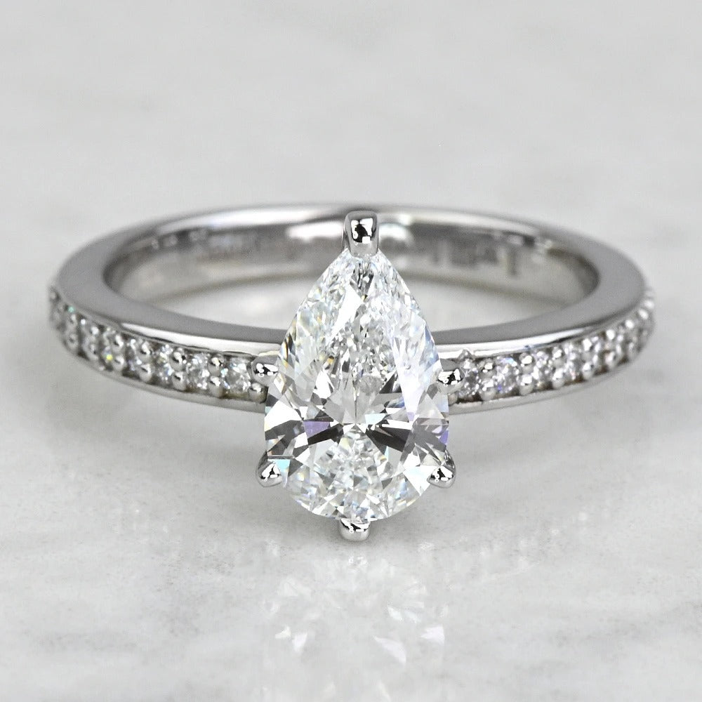 Lab Created Pear Diamond Pave Engagement Ring 14K/18K Solid Gold
