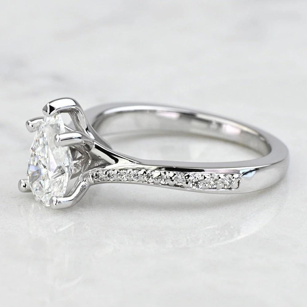 1 Carat Lab Grown Pear Diamond Split Shank Engagement Ring 14K/18K Solid Gold