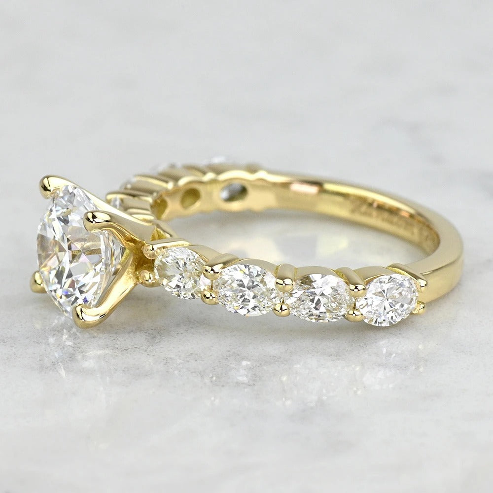 1 Carat Lab Grown Round Diamond Engagement Ring Oval Side Stones
