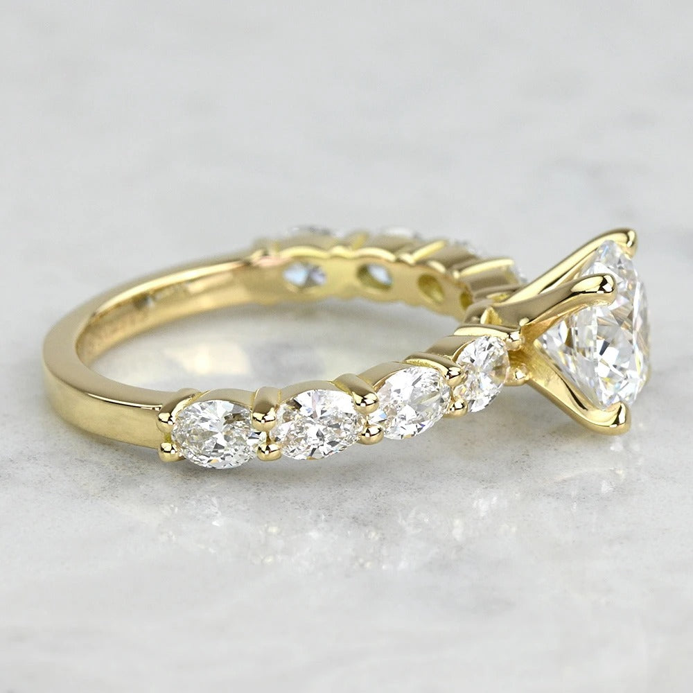 1 Carat Lab Grown Round Diamond Engagement Ring Oval Side Stones