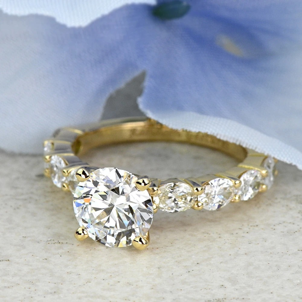 1 Carat Lab Grown Round Diamond Engagement Ring Oval Side Stones
