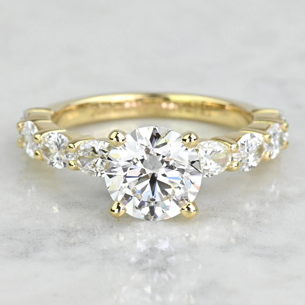 1 Carat Lab Grown Round Diamond Engagement Ring Oval Side Stones