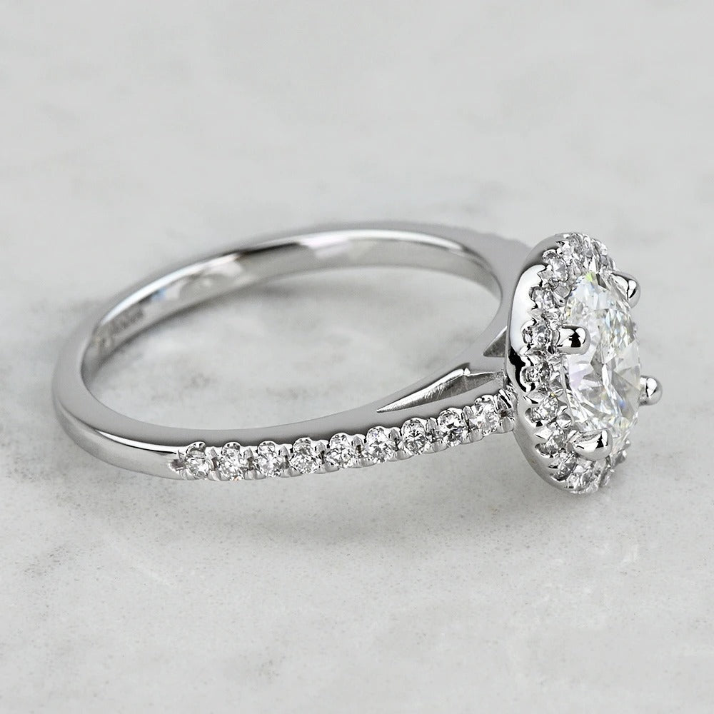 1 Carat Lab Oval Diamond Halo Pave Engagement Ring 14K/18K Solid Gold
