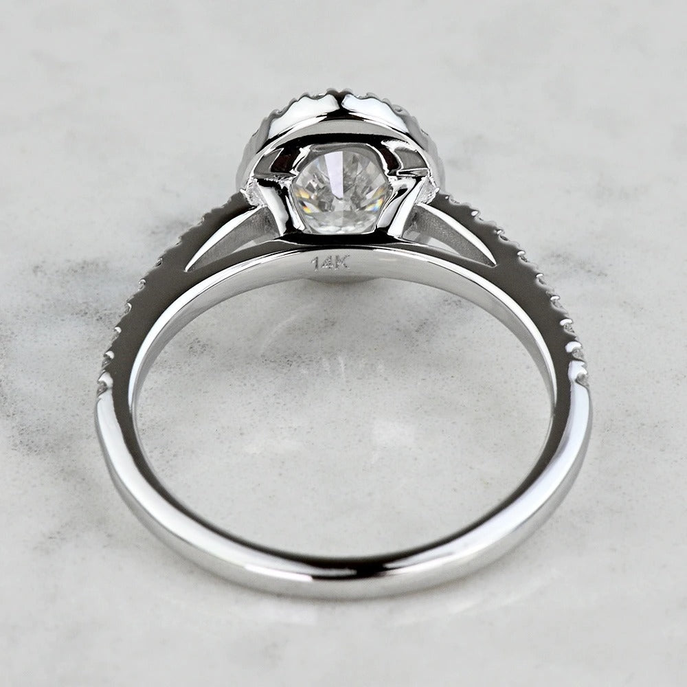 1 Carat Lab Oval Diamond Halo Pave Engagement Ring 14K/18K Solid Gold