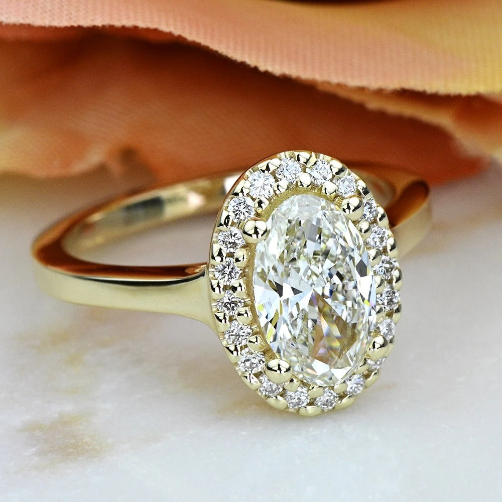 1 Carat Oval Lab Diamond Pave Halo Engagement Ring