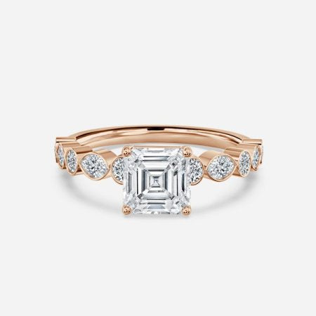 Trine Round Unique Diamond Engagement Ring 14K / 18K Solid Gold