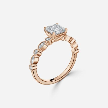 Trine Round Unique Diamond Engagement Ring 14K / 18K Solid Gold