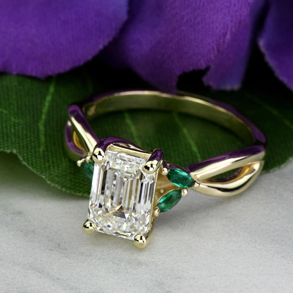1 Carat Lab Grown Emerald Diamond Twist Engagement Ring