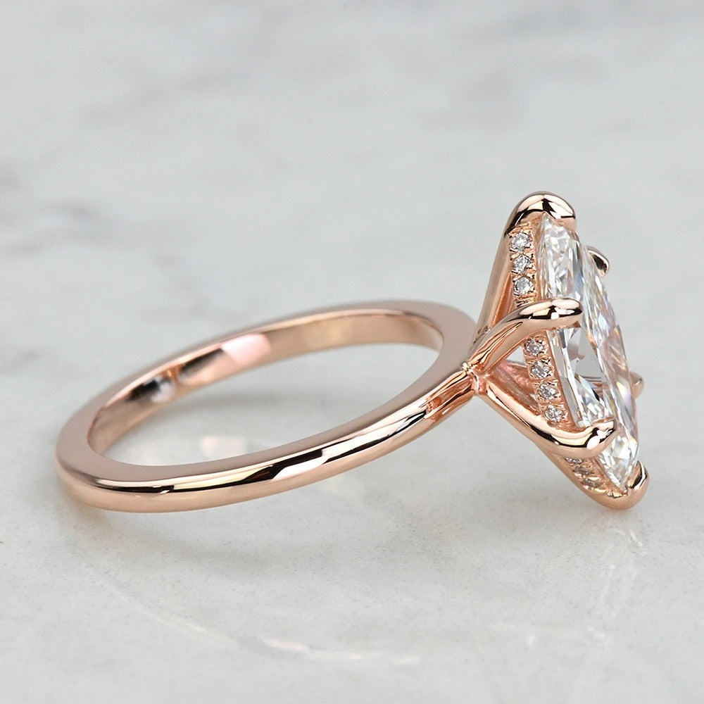 1 Carat Lab Grown Marquise Diamond Hidden Halo Engagement Ring 14K Rose Gold