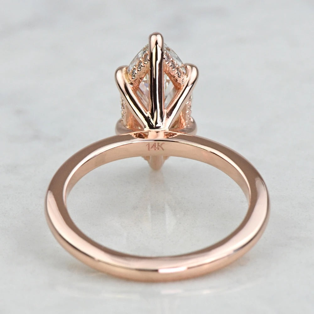 1 Carat Lab Grown Marquise Diamond Hidden Halo Engagement Ring 14K Rose Gold