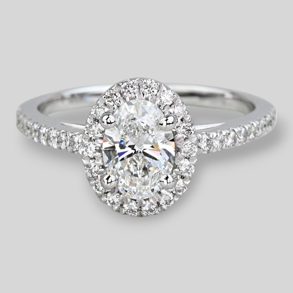 1 Carat Lab Oval Diamond Halo Pave Engagement Ring 14K/18K Solid Gold