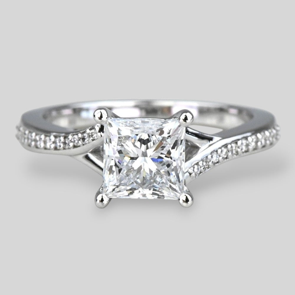 1 Carat Lab Grown Princess Diamond Pave Engagement Ring