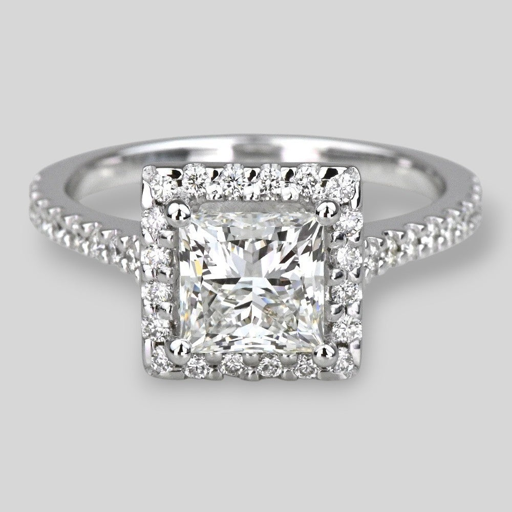 1 Carat Lab Created Princess Diamond Halo Engagement Ring 14K/18K Gold