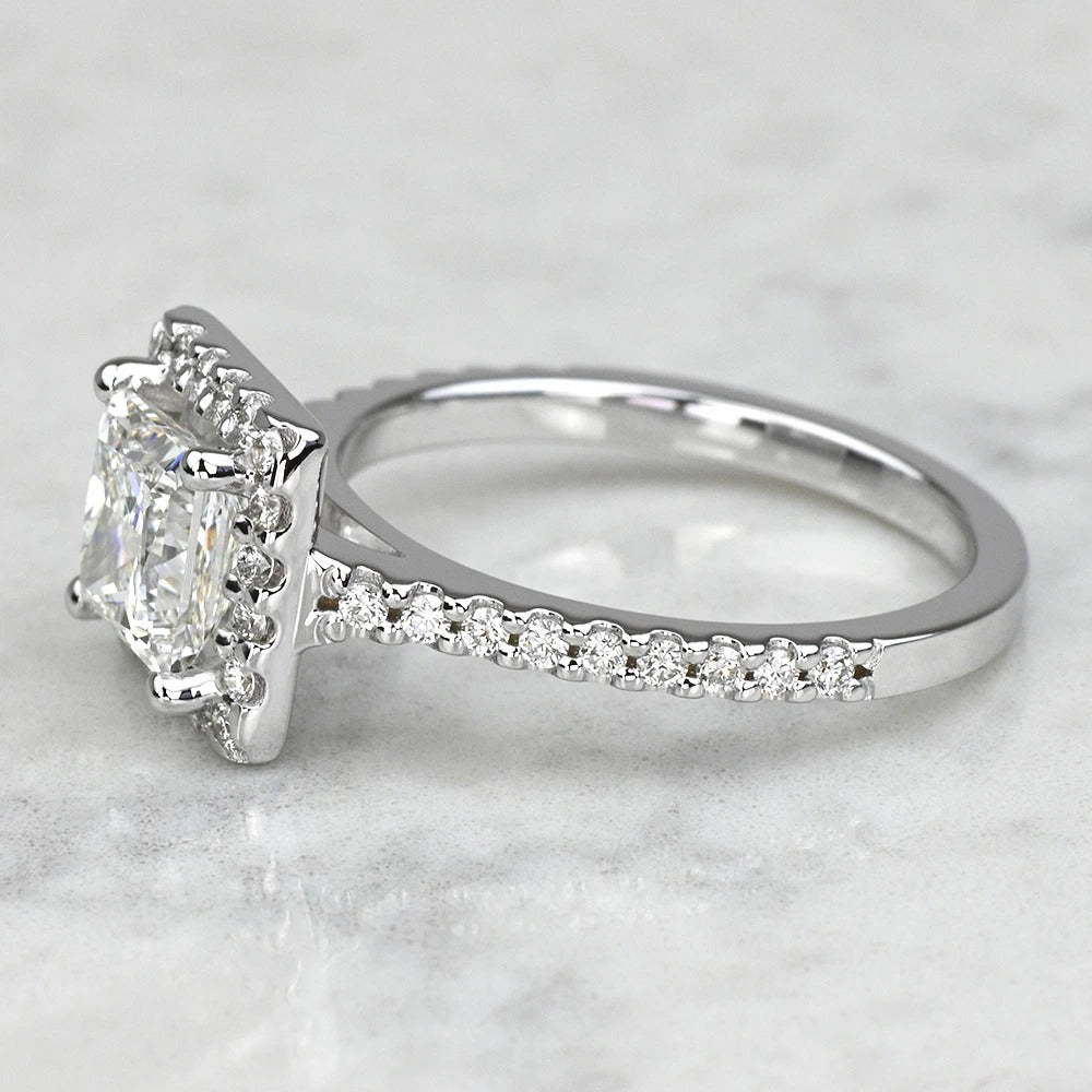 1 Carat Lab Created Princess Diamond Halo Engagement Ring 14K/18K Gold