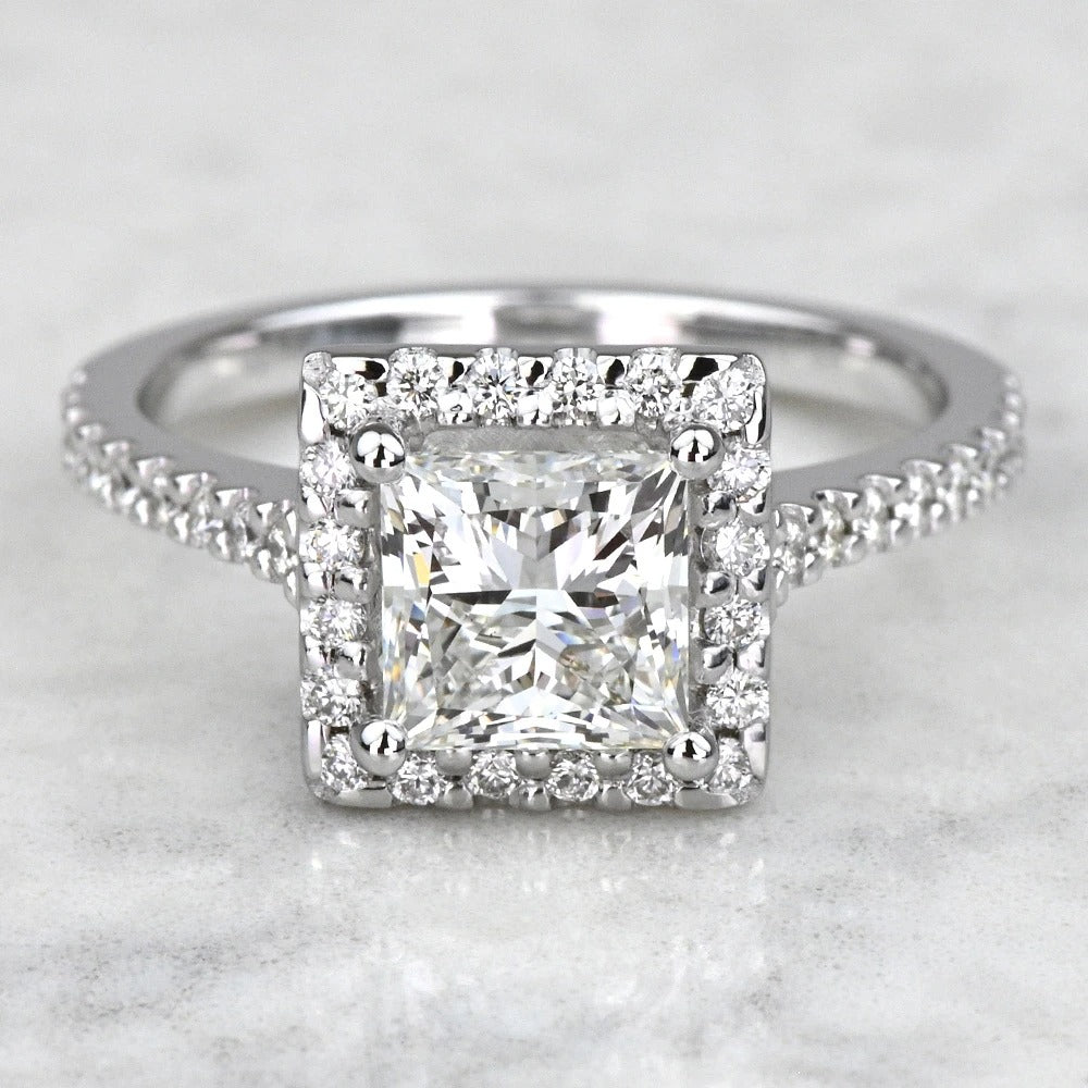 1 Carat Lab Created Princess Diamond Halo Engagement Ring 14K/18K Gold