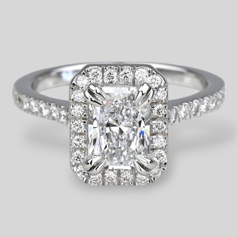 1 Carat Lab Grown Radiant Diamond Halo Engagement Ring