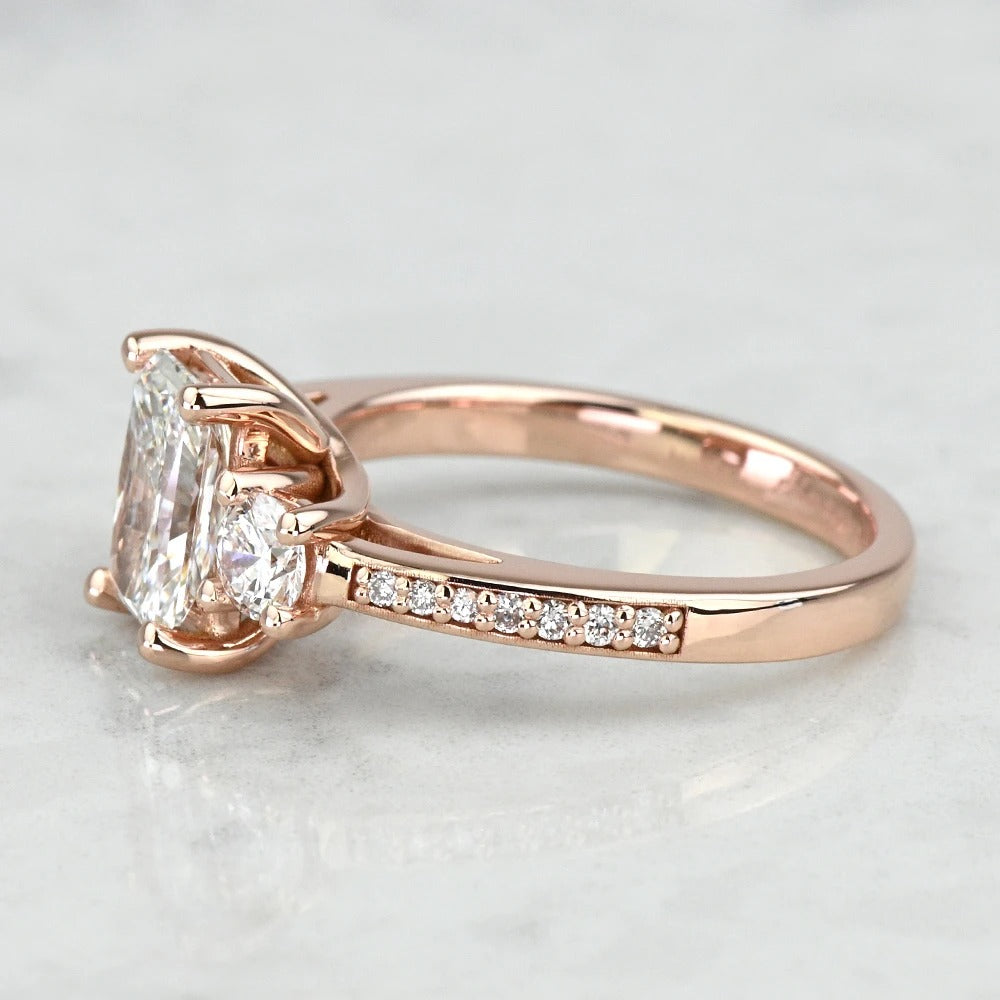 1 Carat Lab Grown Radiant Diamond Three Stone Engagement Ring 14K / 18K Gold
