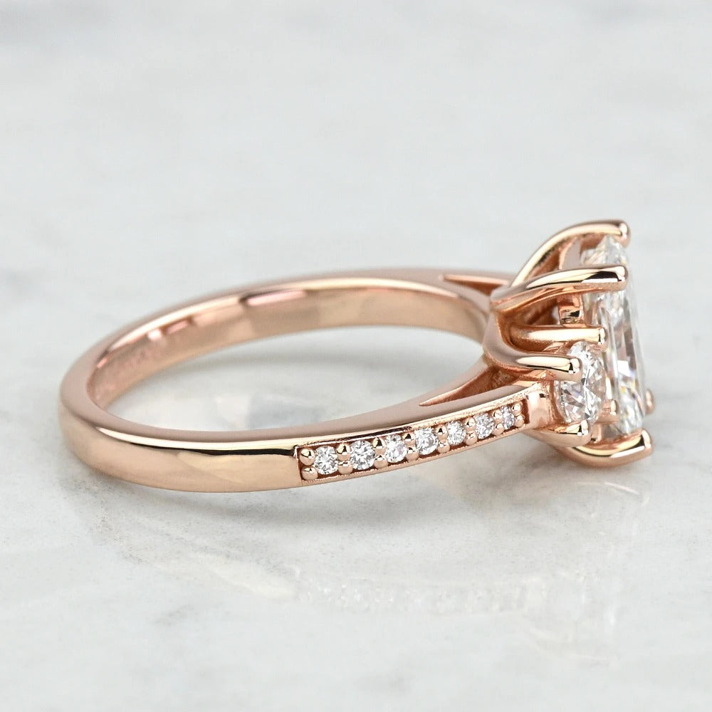 1 Carat Lab Grown Radiant Diamond Three Stone Engagement Ring 14K / 18K Gold