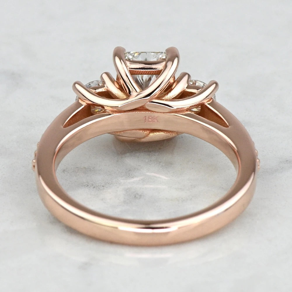 1 Carat Lab Grown Radiant Diamond Three Stone Engagement Ring 14K / 18K Gold