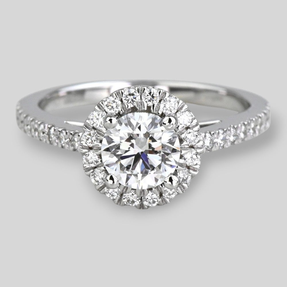 1 Carat Lab Grown Round Diamond Floating Halo Engagement Ring