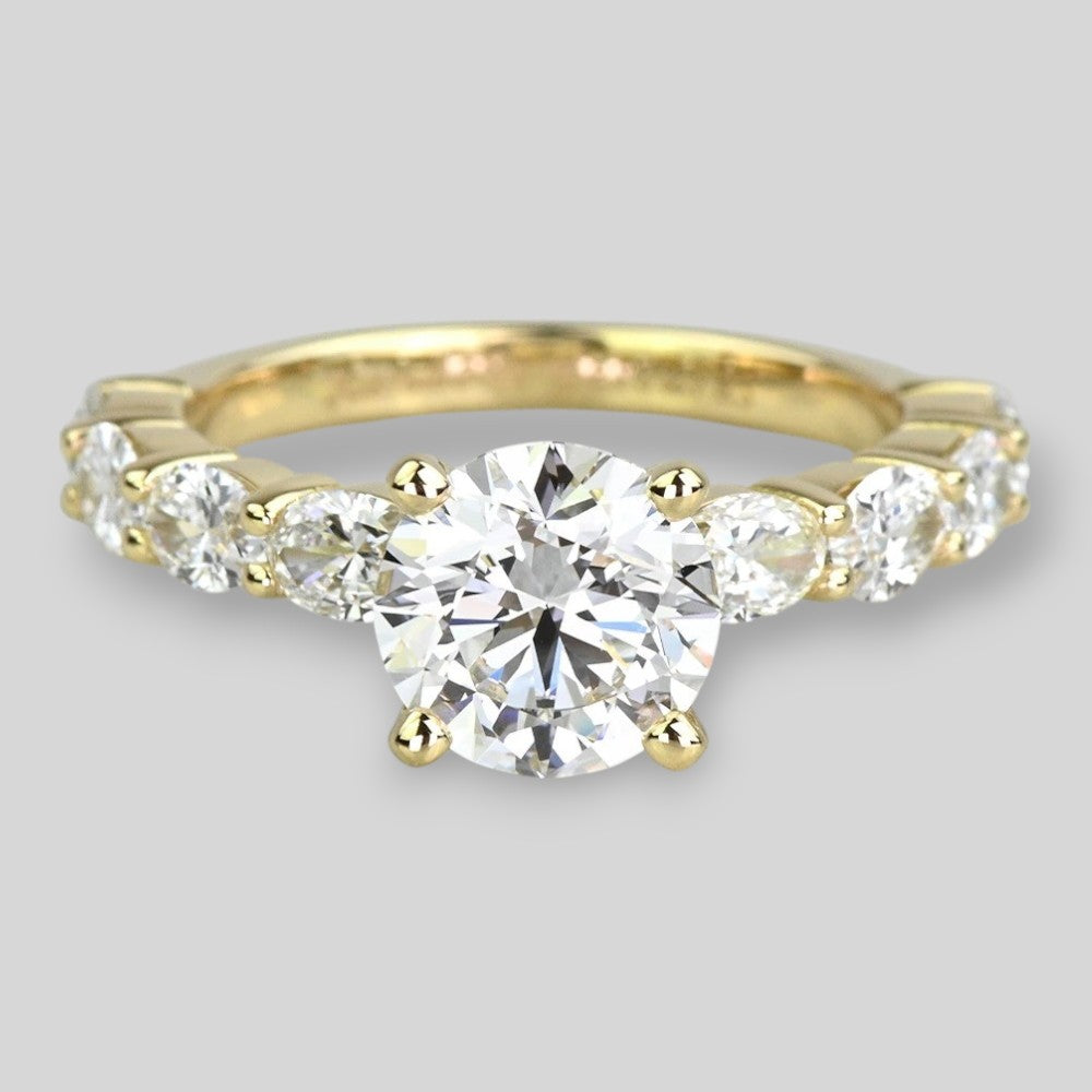 Lab Grown Round Diamond Engagement Ring Oval Side Stones