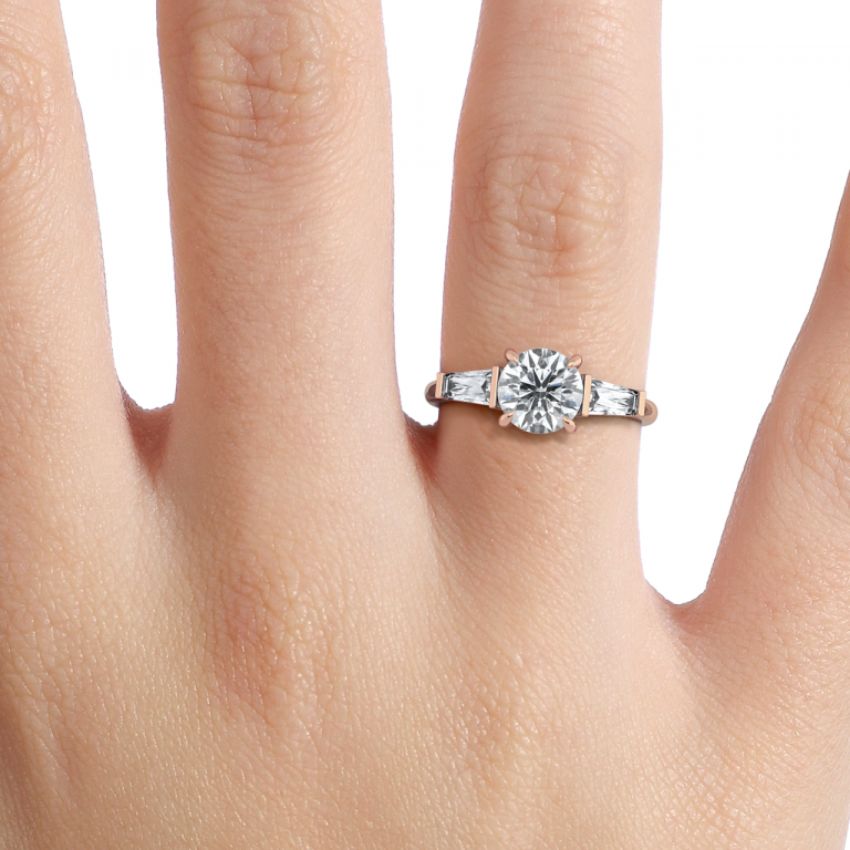 Jeraldine Round Three Stone Engagement Ring 14K / 18K Solid Gold
