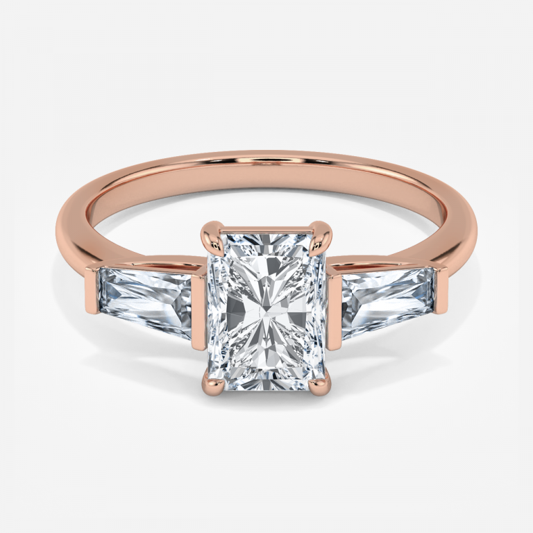 Jeraldine Radiant Three Stone Engagement Ring 14K / 18K Solid Gold