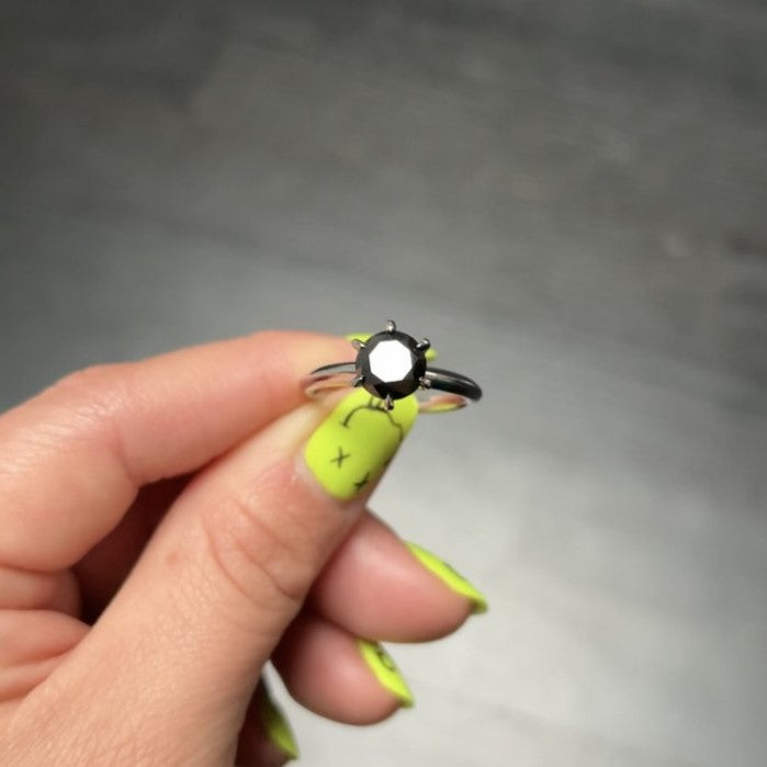 1 Carat Natural Diamond Solitaire Ring Black Diamond Round Cut 14K Yellow Gold Engagement Ring - Blackdiamond