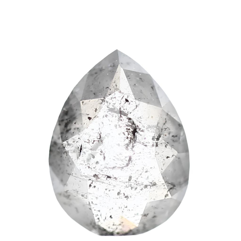 1.10 Carat Natural Rose Cut Salt and Pepper Pear Diamond 7.51 MM