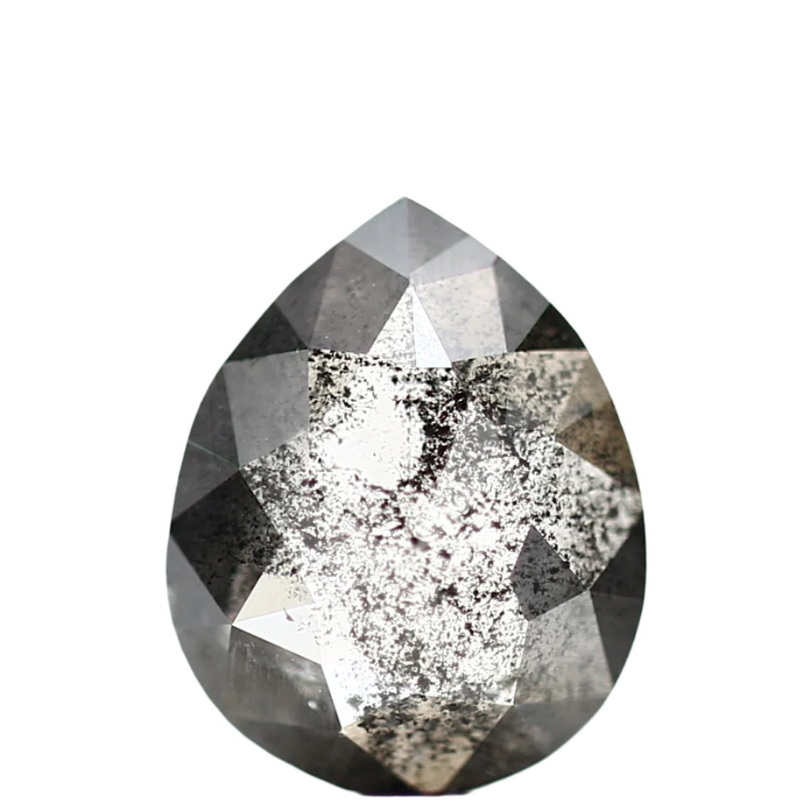 1.12 Carat Natural Diamond Gray Rose Cut Salt and Pepper Pear Diamond 7.98 MM